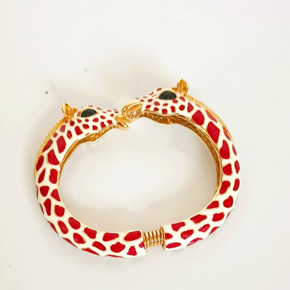 Kenneth Jay Lane Red and White Giraffe Head Bangle Bracelet